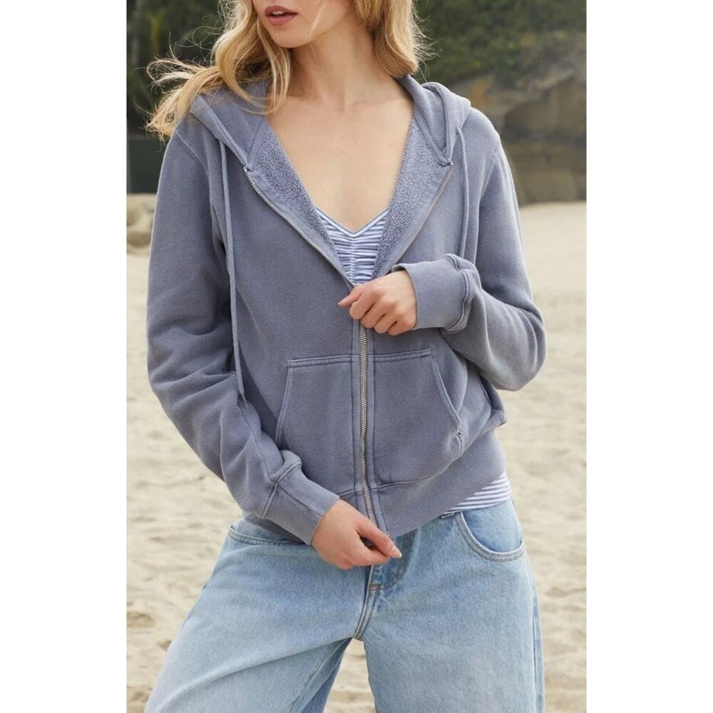 John Galt Brandy Melville Blue Oversized Heavyweight Zip-Up Jacket Unisex - Picture 2 of 11